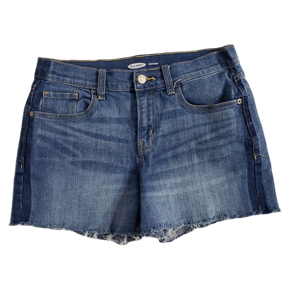 Old Navy Womens Shorts Size 4 Boyfriend Blue Denim Cutoff Mid Rise Embroidered